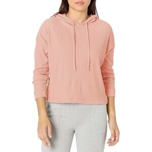 NWT: Danskin Women's Pink Rib Knit Crop Pullover Hoodie Large‎ (J394)